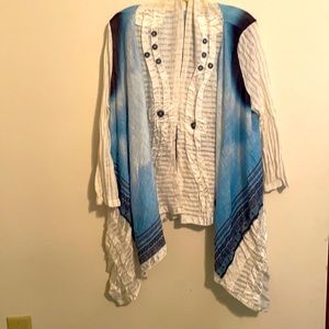 Cream & blue blouse with beautiful design & accent